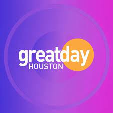 Great Day Houston logo on a purple and pink gradient background.