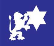 White lion and Star of David on a blue background