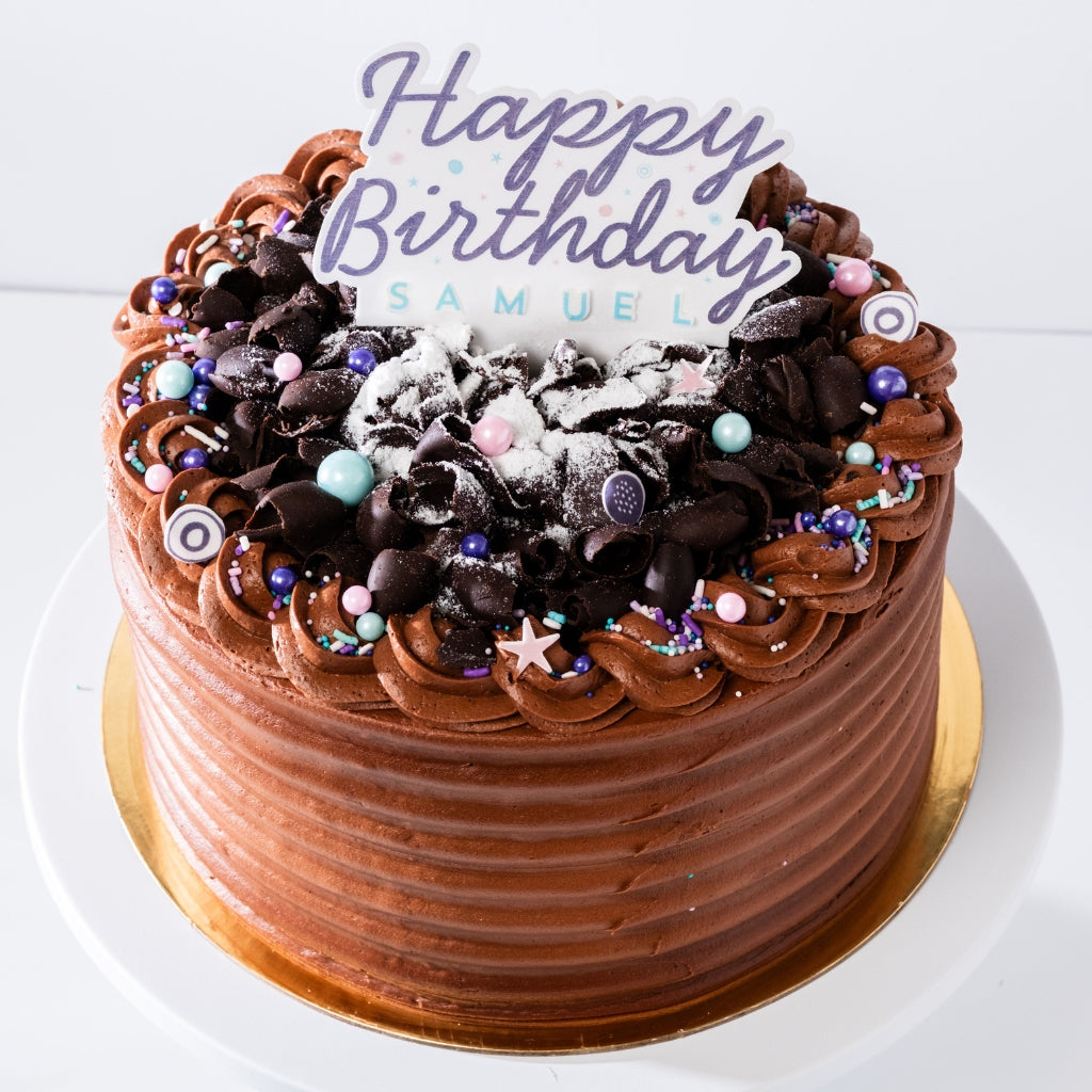 9-inch Mom's Chocolate Cake with Happy Birthday topper