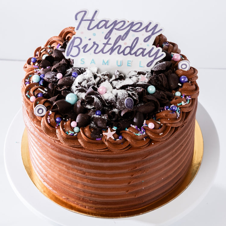 9-inch Mom's Chocolate Cake with Happy Birthday topper