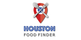 Houston Food Finder logo with spoon and fork map pin icon