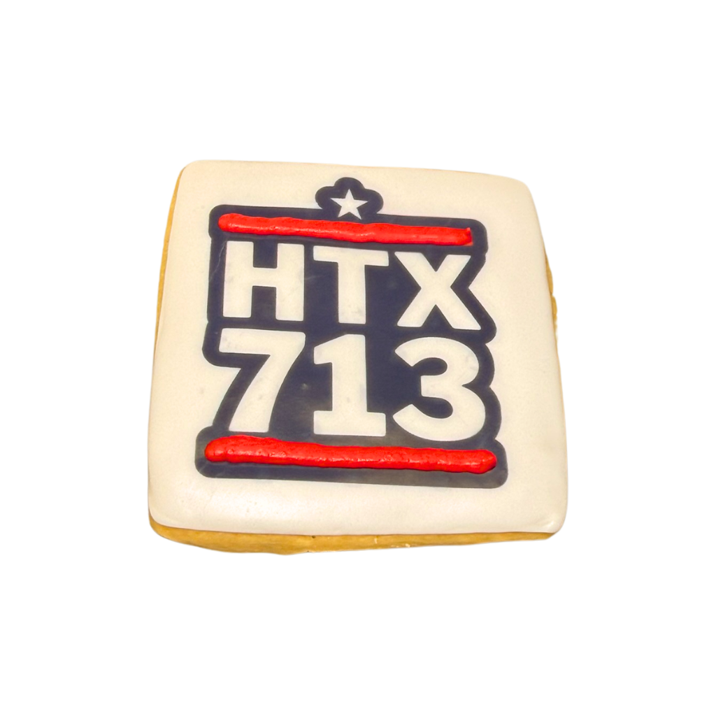 Square 713 cookie with HTX logo and red accents