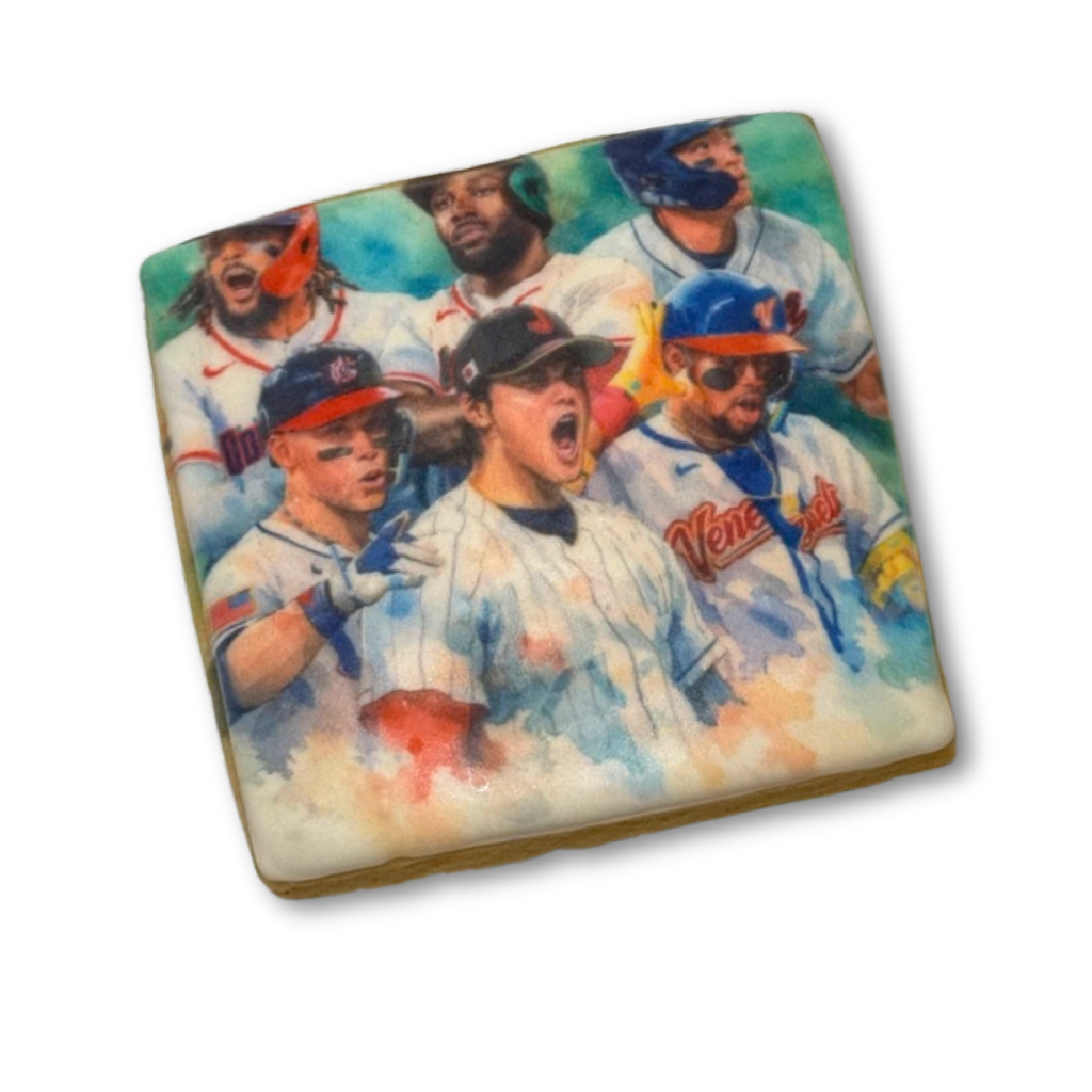 World Baseball Classic 2026 cookie with watercolor player print.