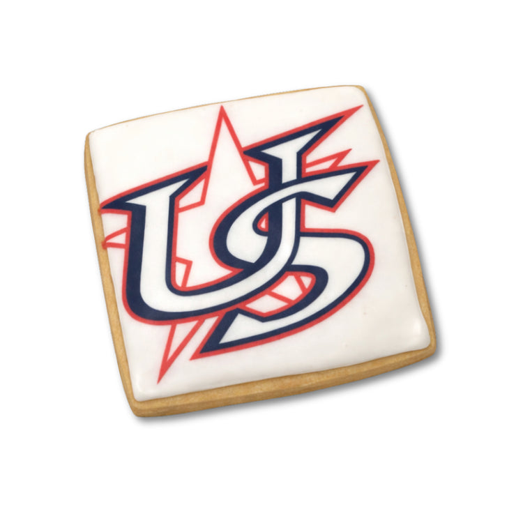 Square World Baseball Classic 2026 cookie with US logo.