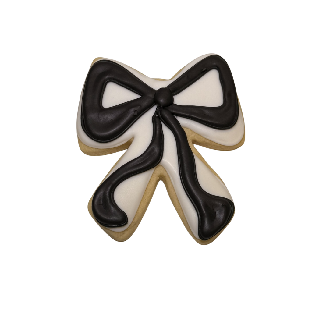 Boss's Week cookie shaped like a black and white bow.