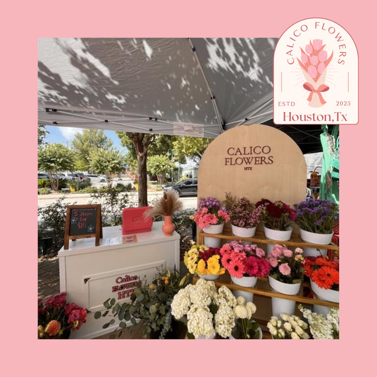 Build-Your-Own Bouquet pop-up stand with colorful fresh flowers.