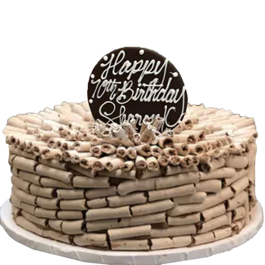 Chocolate Concorde GF cake with chocolate wafer sticks