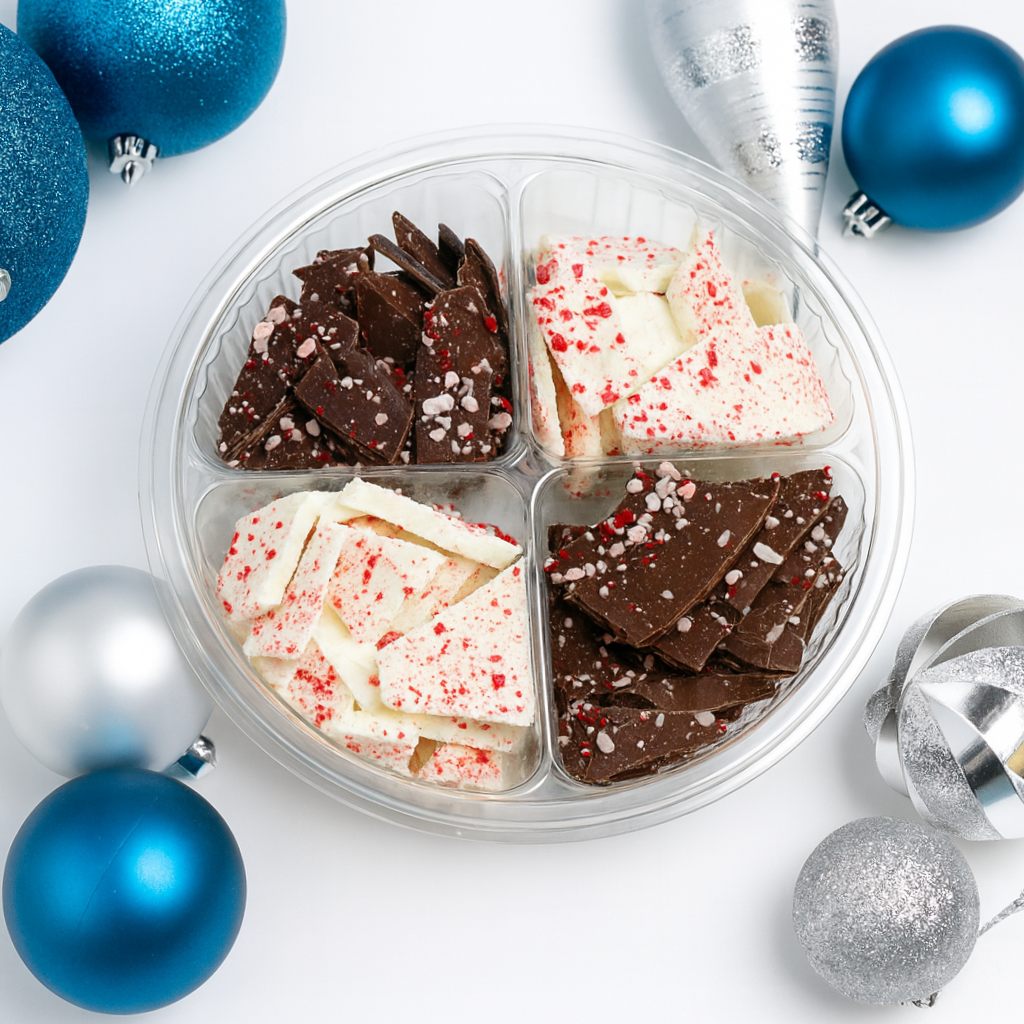 DG Peppermint Bark 4-pack in a clear round tray.