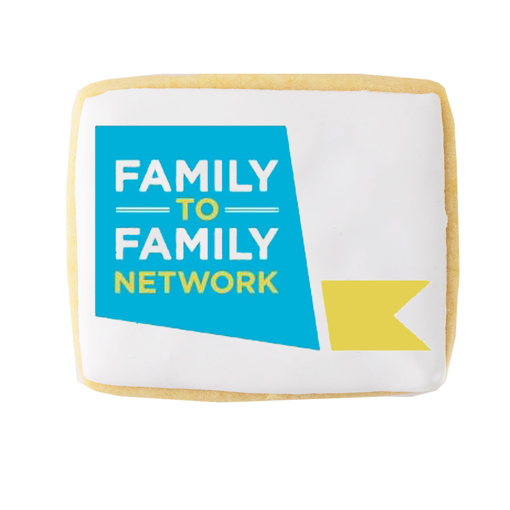 Family to Family Network logo on a square frosted cookie.