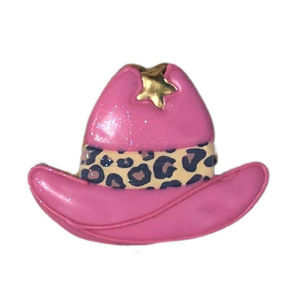 Cowboy Couture cookie shaped like a pink leopard print hat