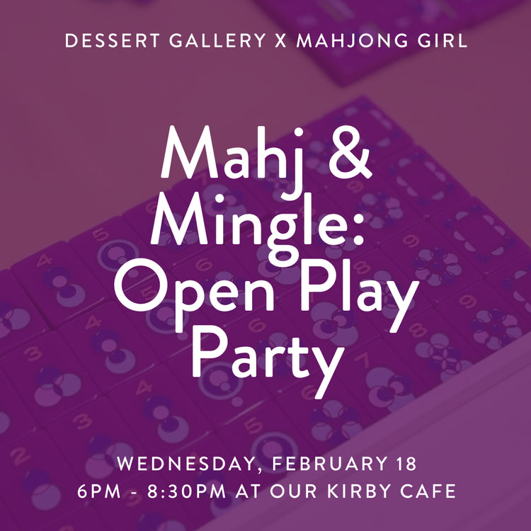 Mahj & Mingle evening session event flyer with purple tiles