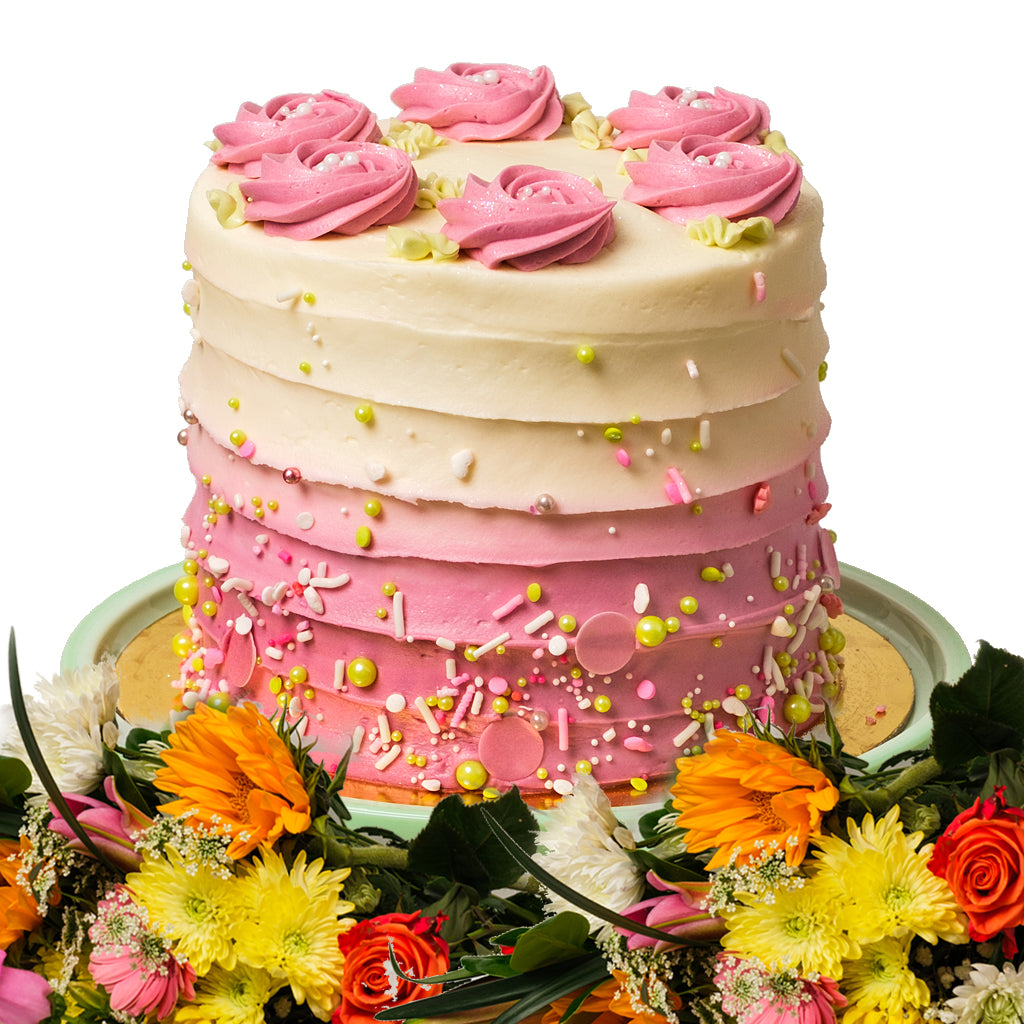 6-inch Mother's Day cake with pink ombre frosting and sprinkles
