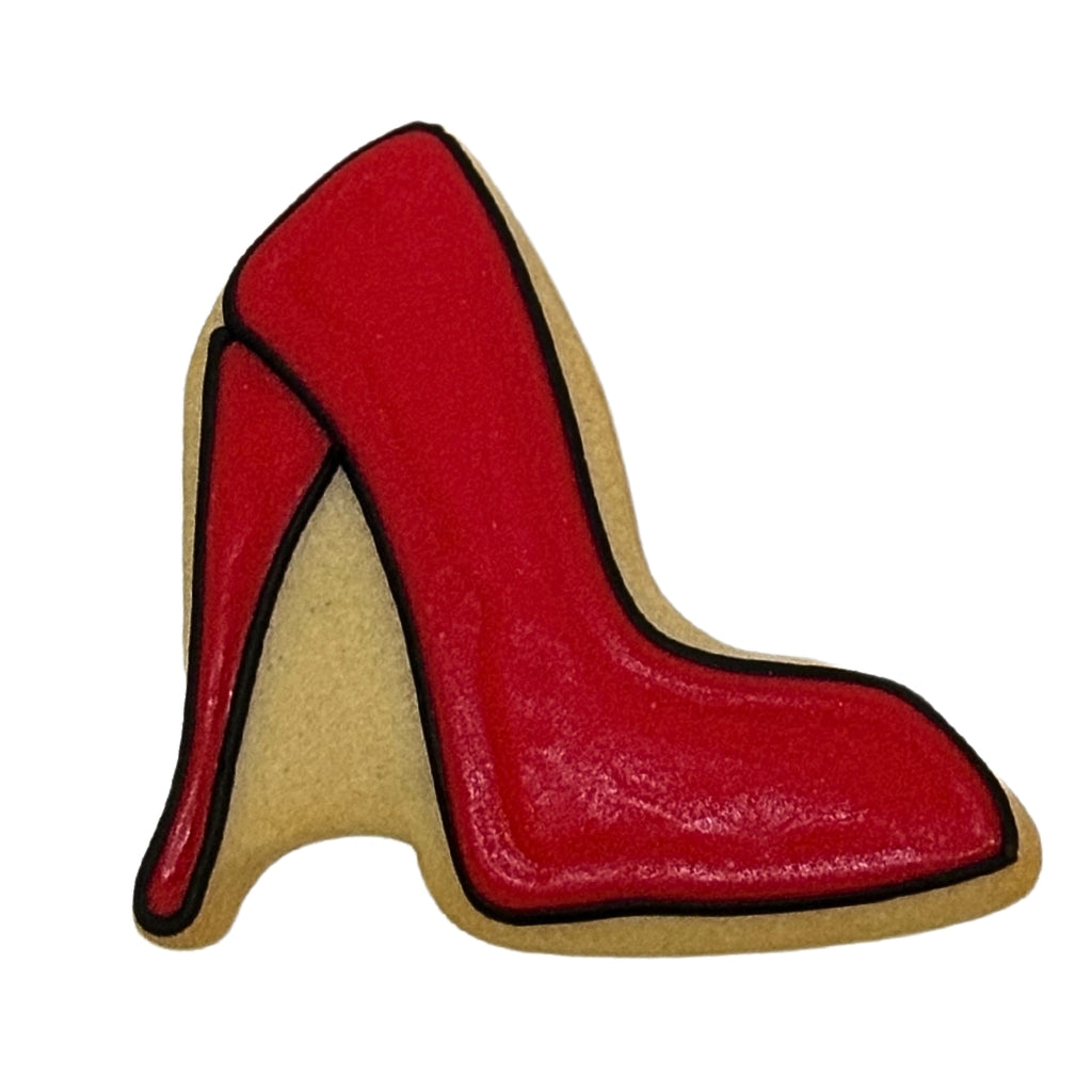 Mother's Day cookie shaped like a red high-heeled shoe