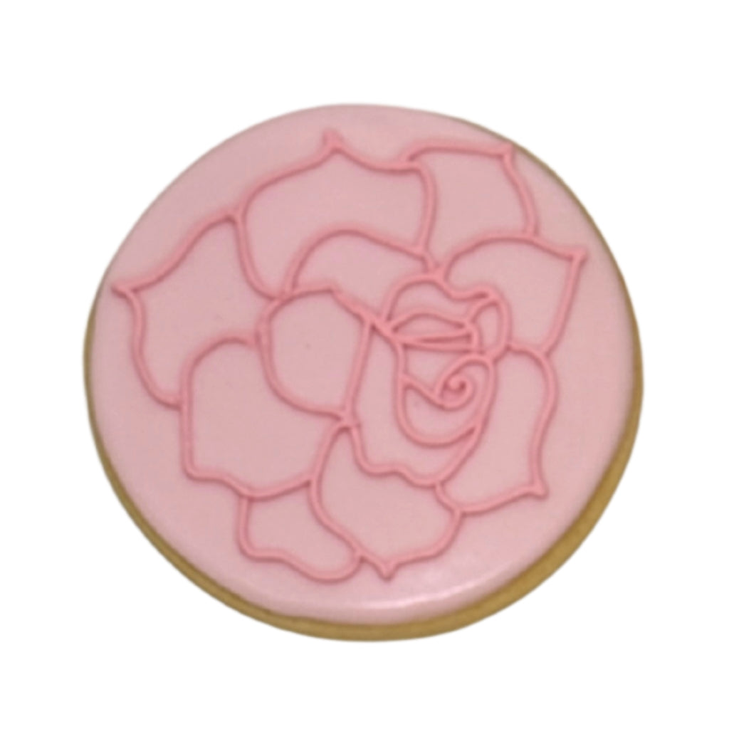 Mother's Day cookie with a pink rose icing design