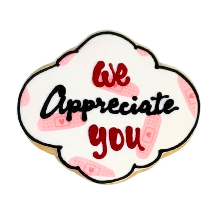Nurse Appreciation Week cookie with bandage pattern and text.