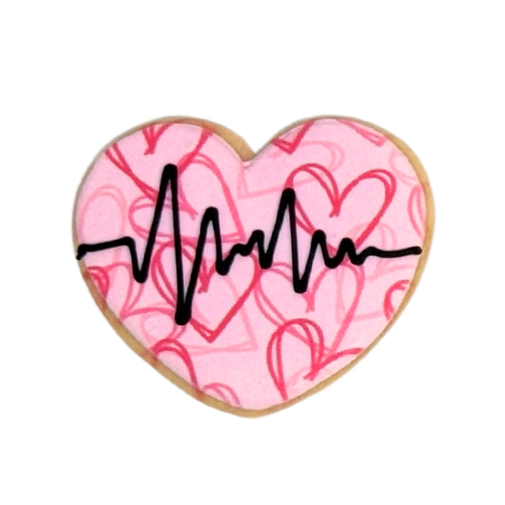 Nurse Appreciation Week heart cookie with EKG line design