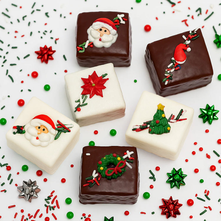Christmas Petit Fours with festive icing decorations