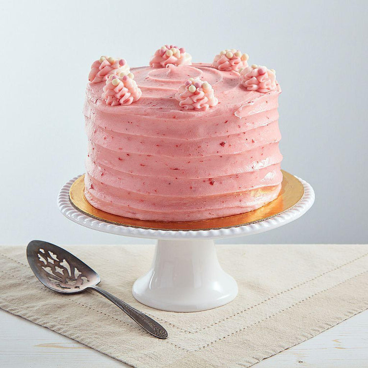 6-inch Strawberry Dream Cake with pink frosting on a stand