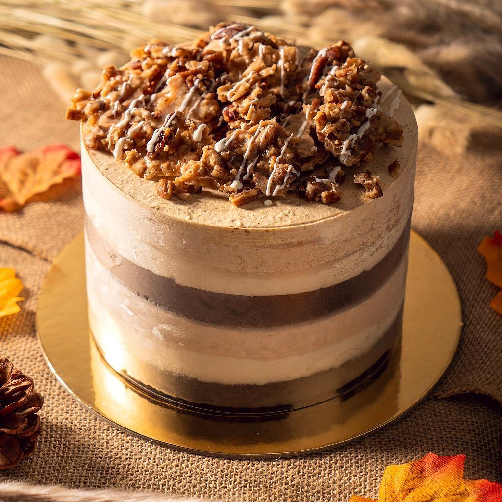 6-inch Pumpkin Dream Cake with a pecan nut topping.