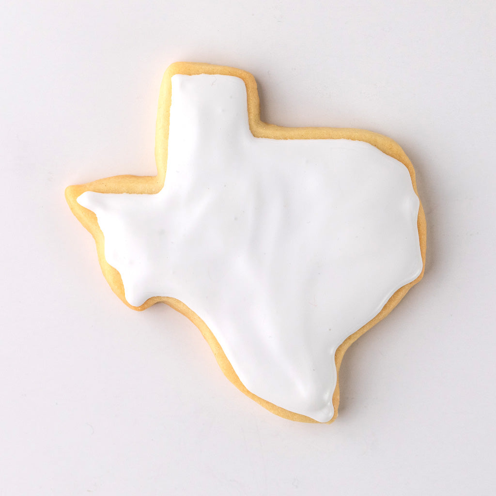Kiddo Cookie Creations Texas-shaped sugar cookie with white icing