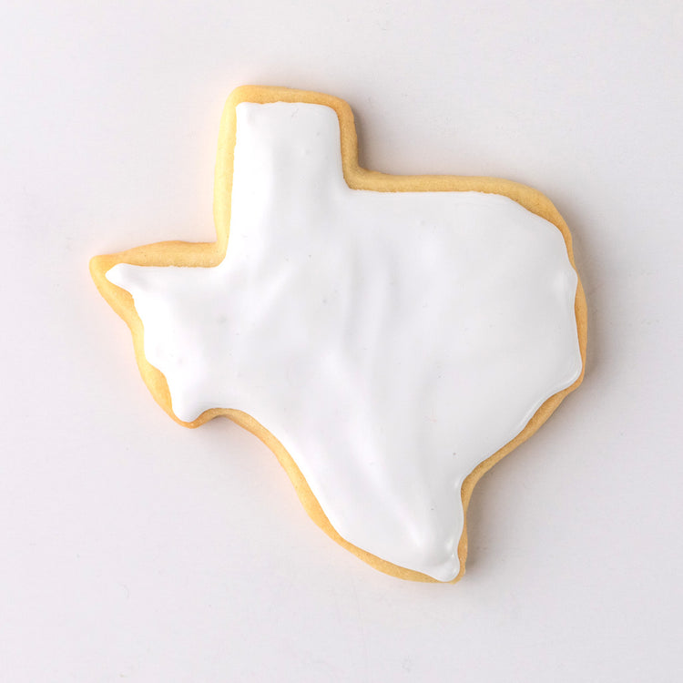 Kiddo Cookie Creations Texas-shaped sugar cookie with white icing