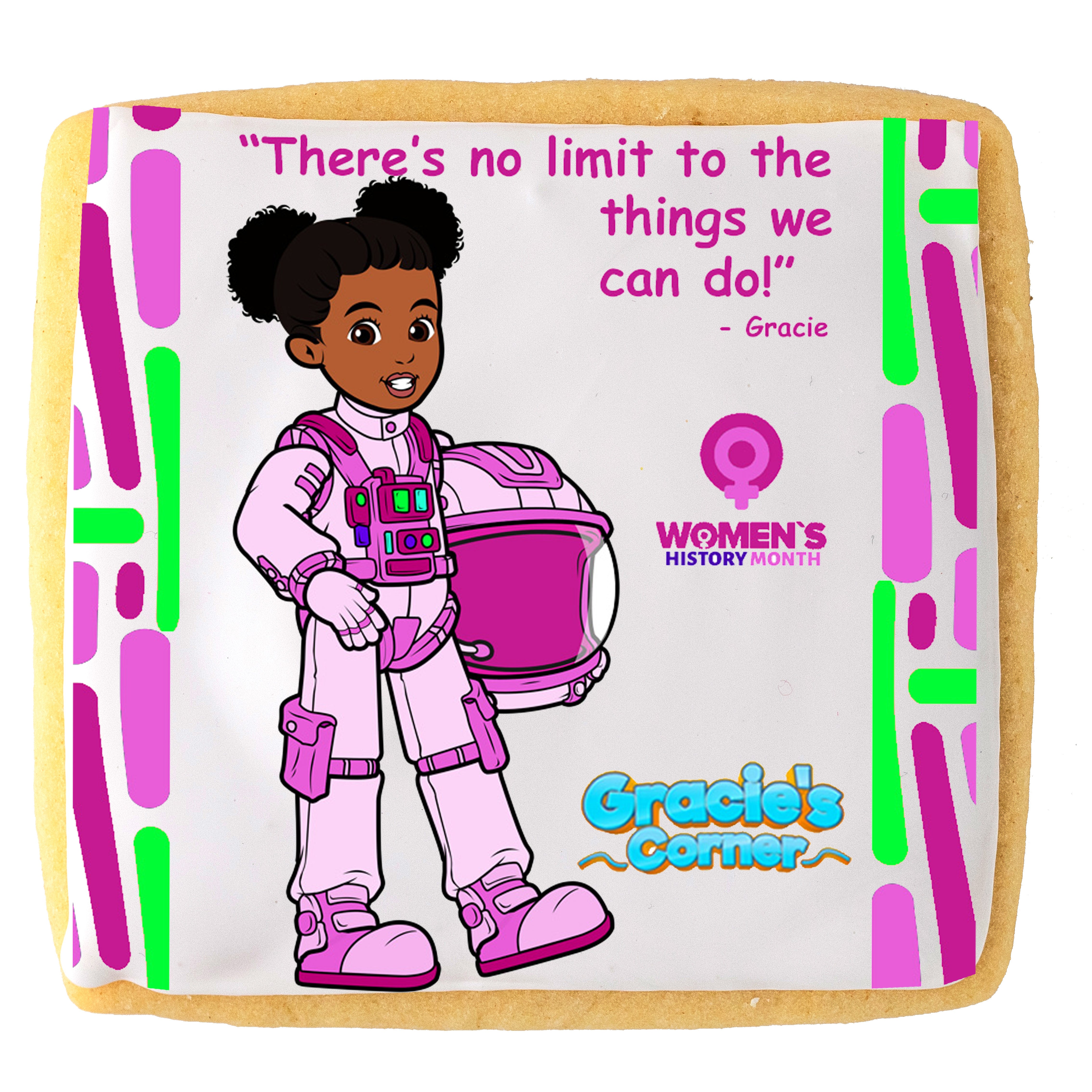 Gracie's Corner Women's History Month cookie with astronaut design