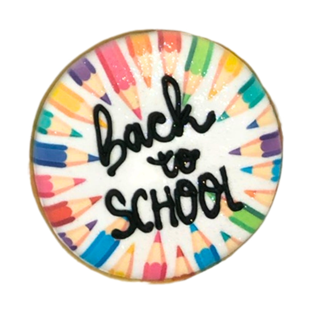 Back to School cookie with colorful pencil border design