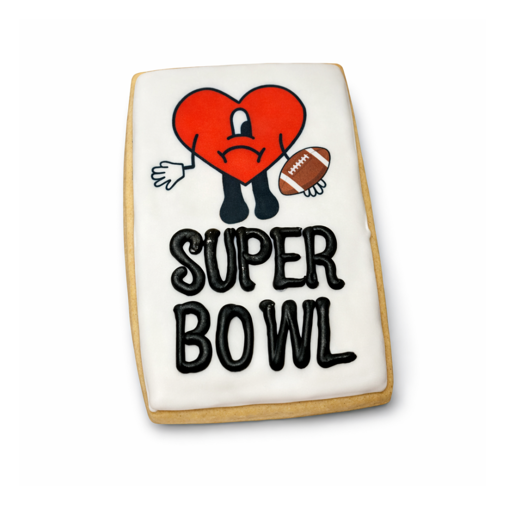 Bunny Bowl cookie with heart character and football icing.