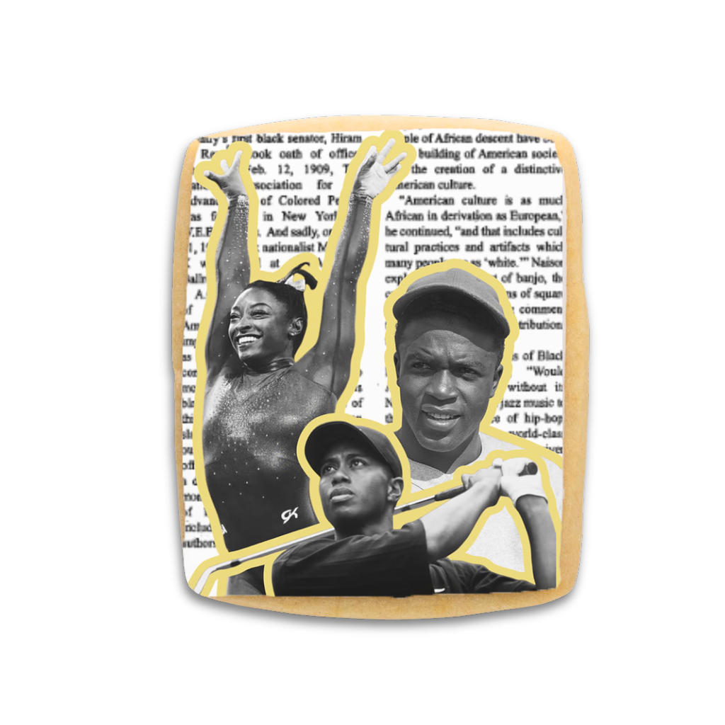 Icons Cookie Collection with black and white athlete collage.