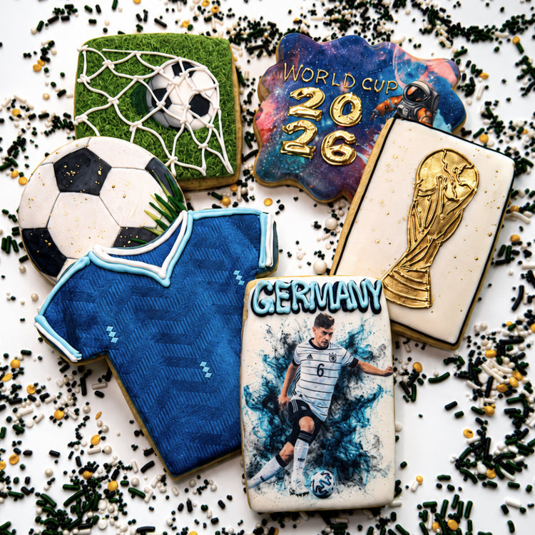 Match Day Cookie Gift Box with soccer-themed icing designs.