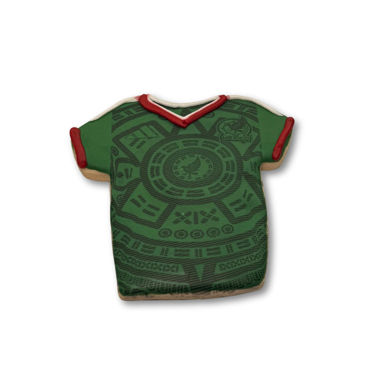World Cup Mexico jersey cookie with green Aztec pattern design