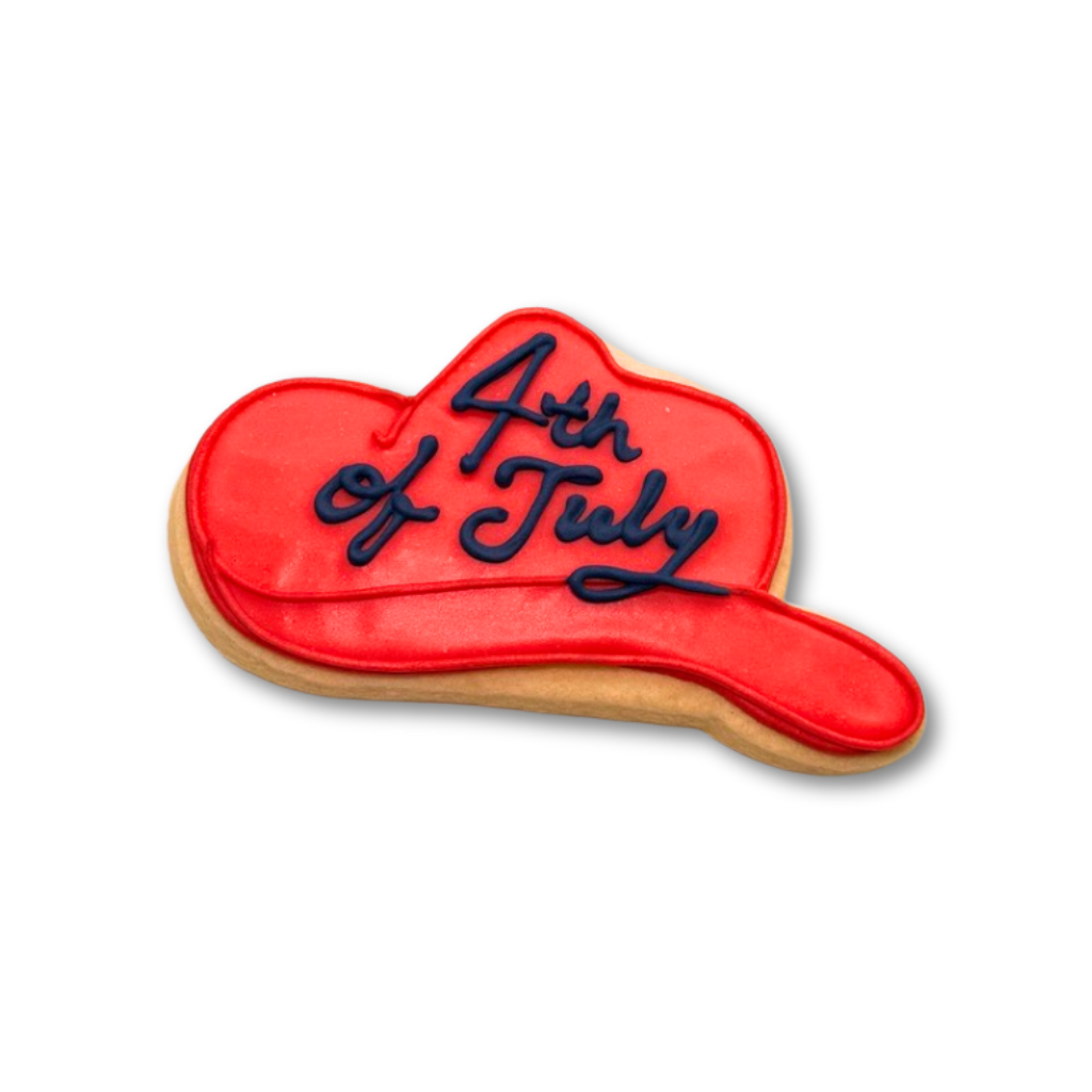 4th of July cookie shaped like a red cowboy hat