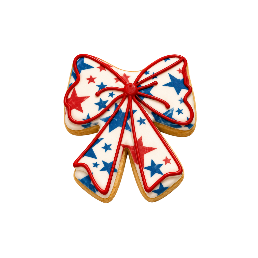 4th of July bow-shaped cookie with red and blue stars