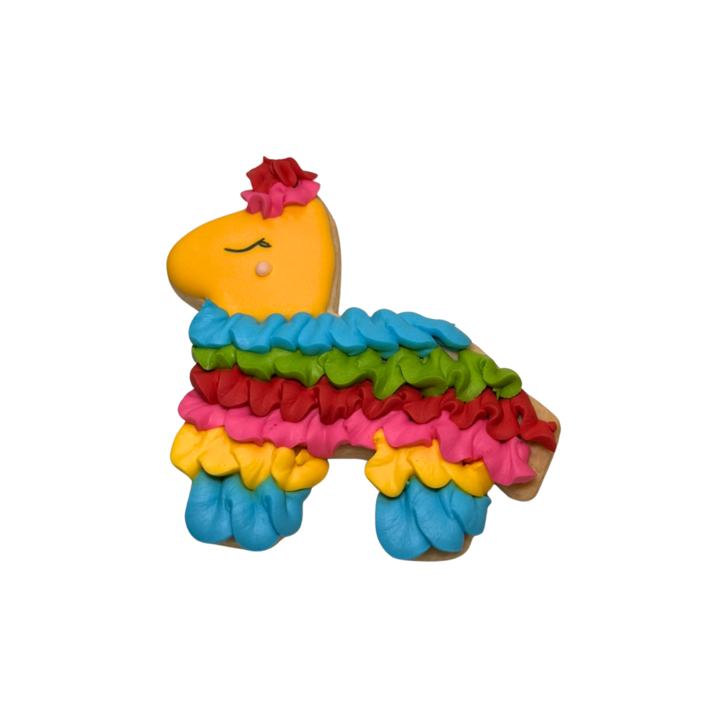 Hispanic Heritage piñata cookie with colorful frosting.