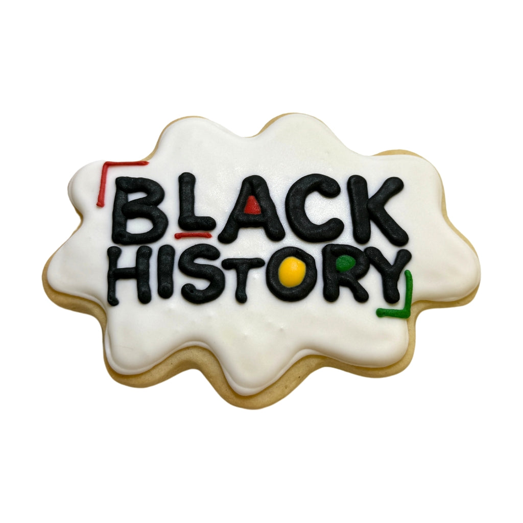 Juneteenth cookie with Black History text and colorful accents.