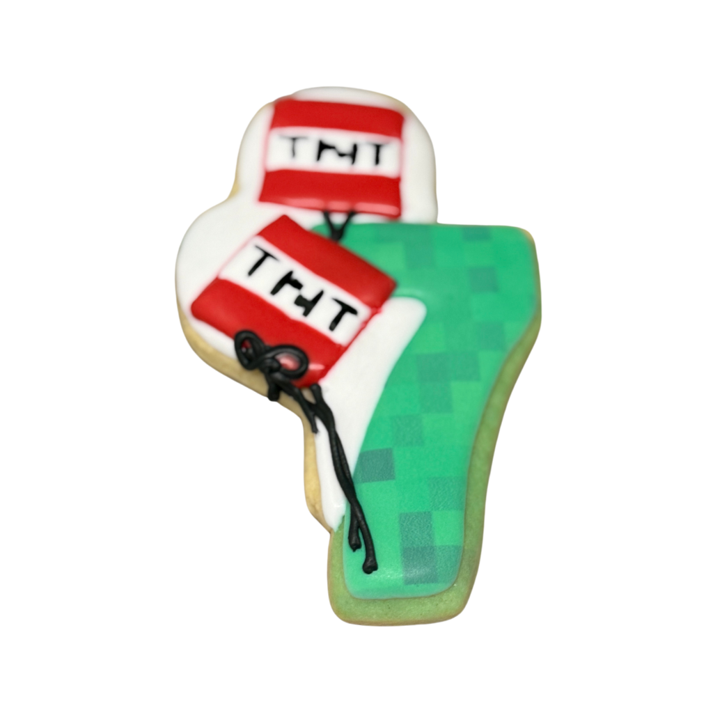 Minecraft number seven cookie decorated with TNT blocks