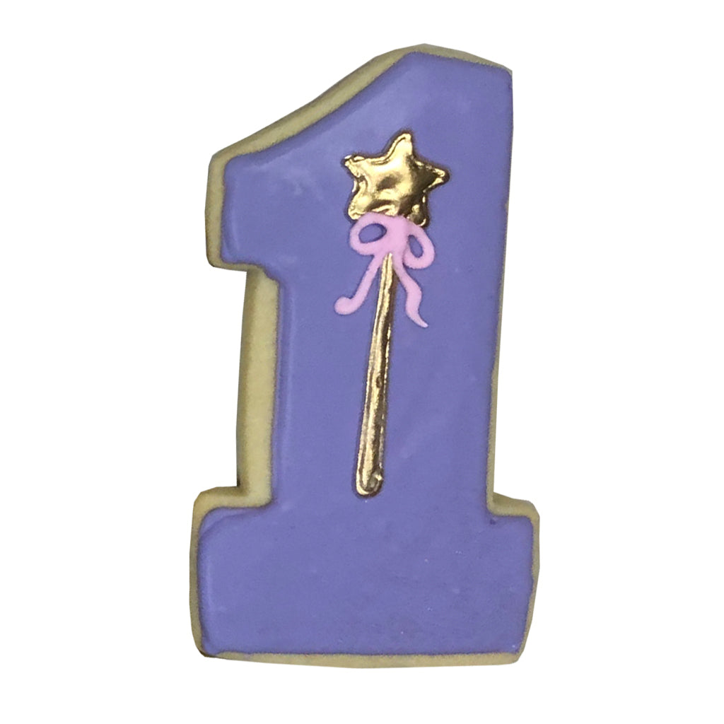 Princess theme number 1 cookie with a gold star wand.