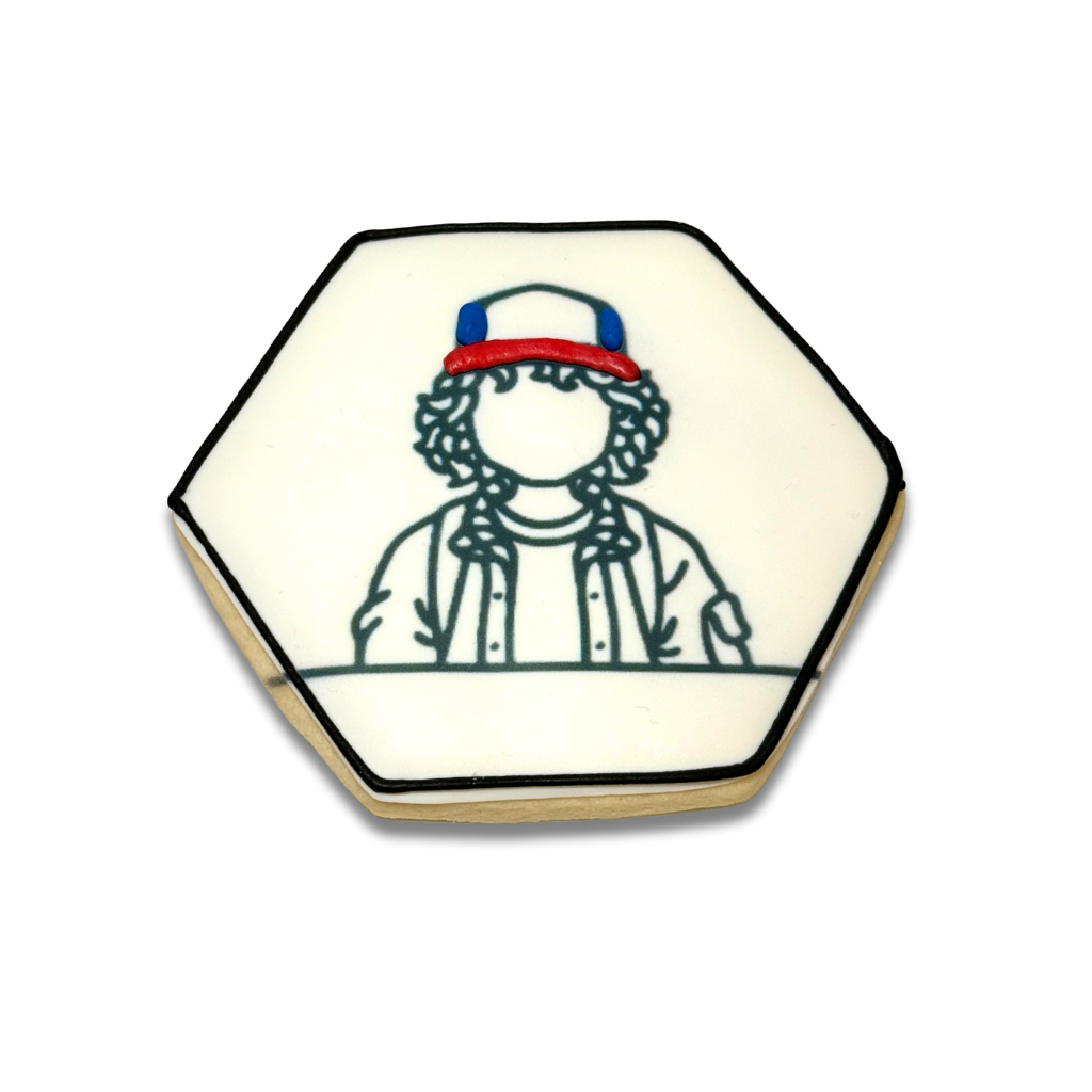 Hexagonal Stranger Cookies featuring a Dustin character design.