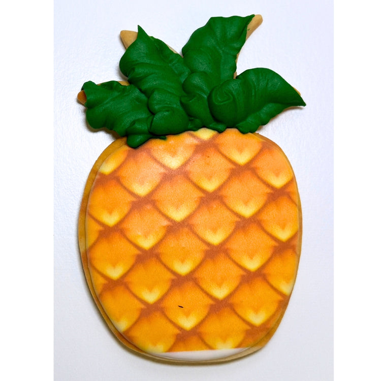 Summer Cookies pineapple-shaped sugar cookie with green icing