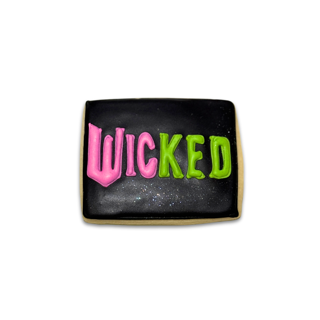 Wickedly Sweet Cookie with black icing and colorful lettering