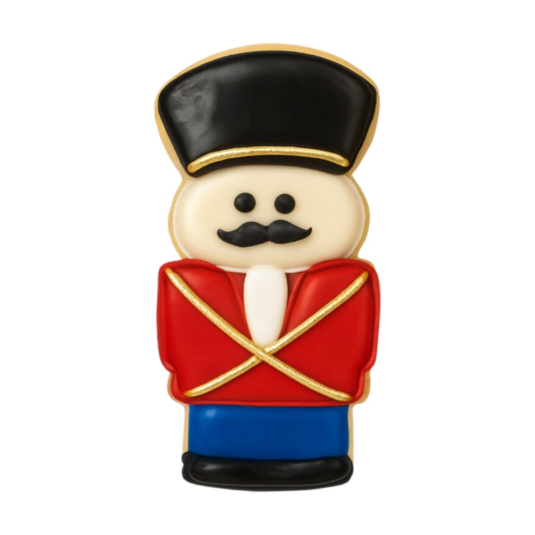 Christmas Characters nutcracker cookie with red and blue icing