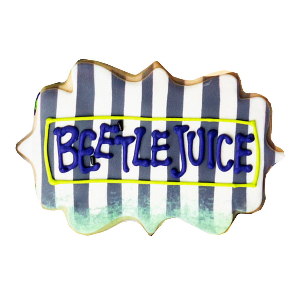 Beetlejuice butter cookie with black and white stripes