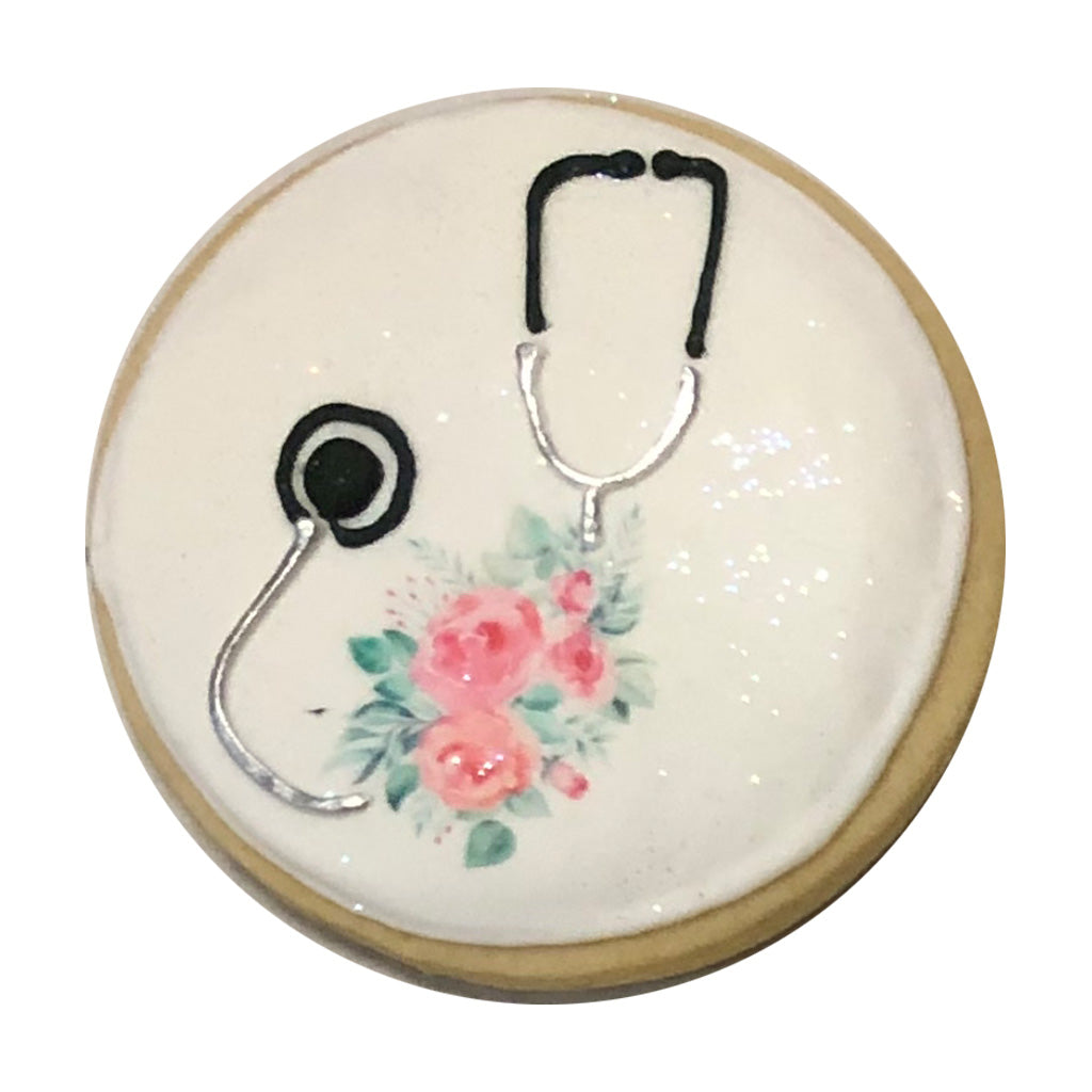 Doctors' Week cookie with stethoscope and floral design
