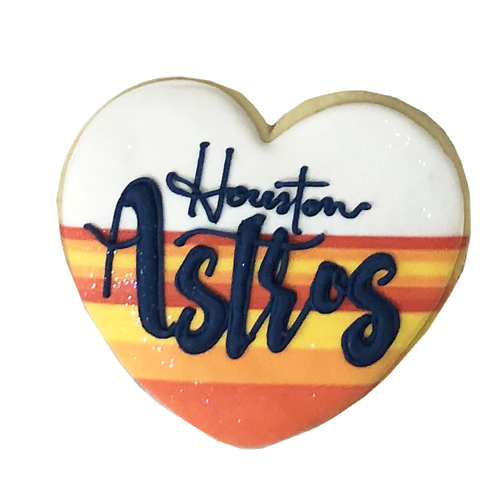 Astros Logo Heart cookie with orange and yellow stripes