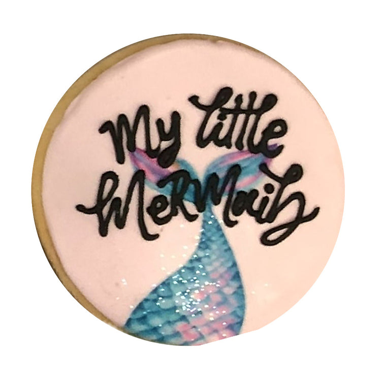 My Little Mermaid cookie with blue and pink tail icing