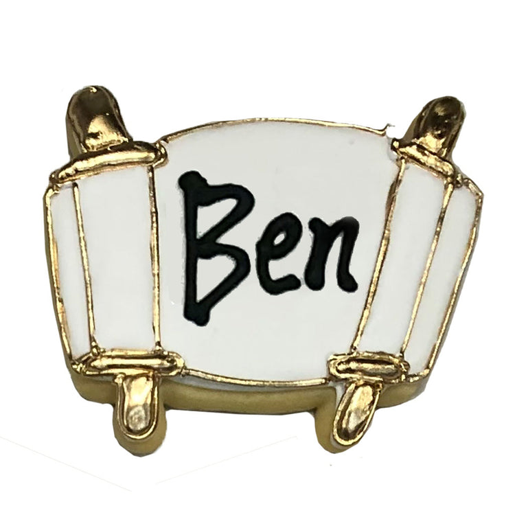 Bar Mitzvah Torah scroll pin with gold trim and name Ben