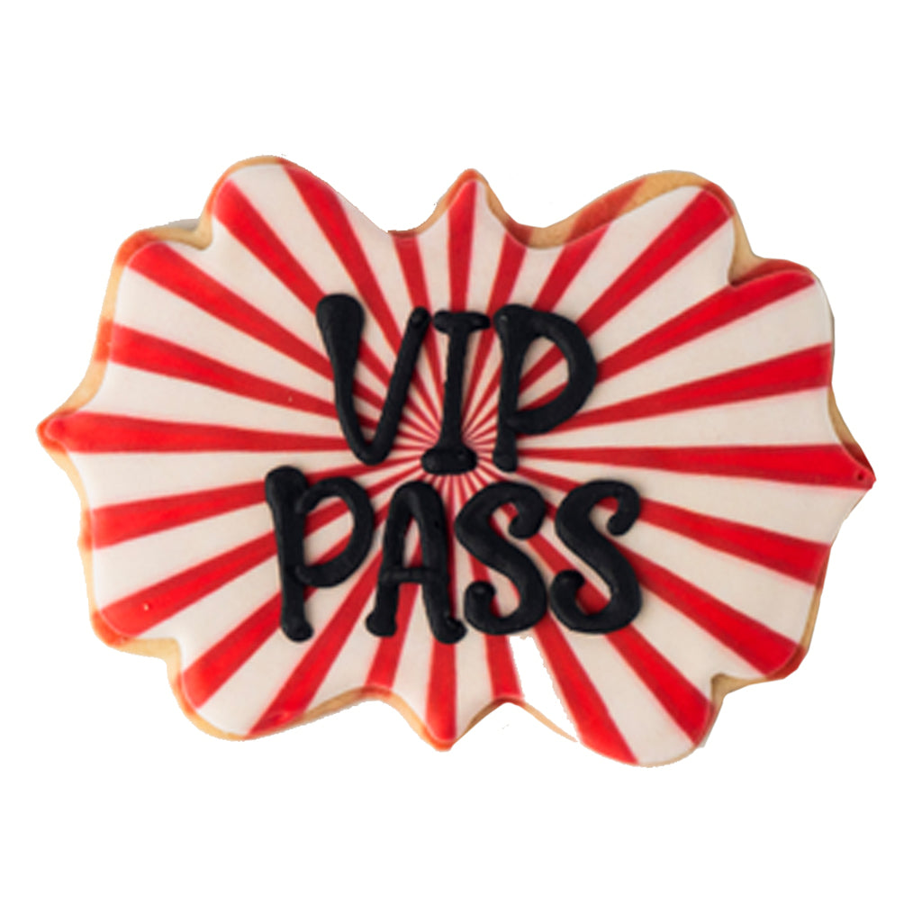 Academy Awards cookie with red and white VIP Pass design.
