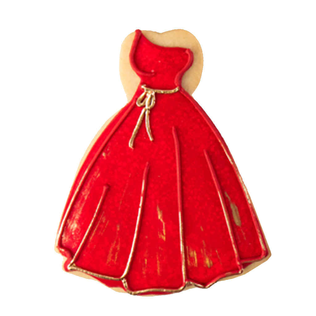 Academy Awards cookie shaped like a red evening gown.