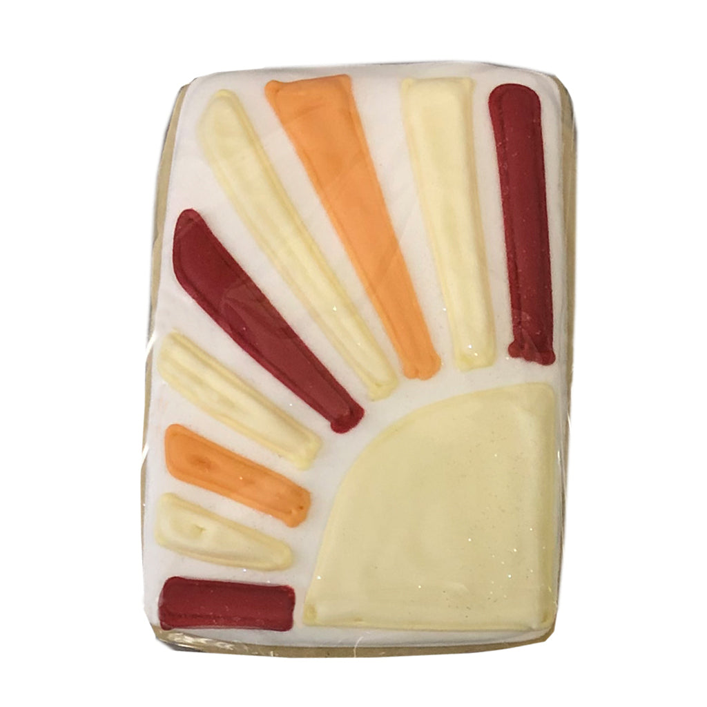 Sonshine rectangular cookie with sunburst icing design