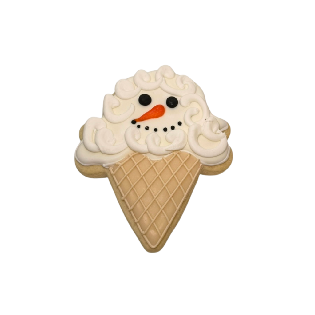 Christmas in July snowman ice cream cone sugar cookie